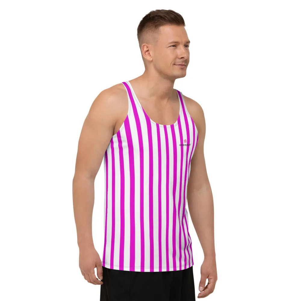 Pink Striped Unisex Tank Top, Vertically Stripes Best Men's or Women's Tanks-Made in USA/EU