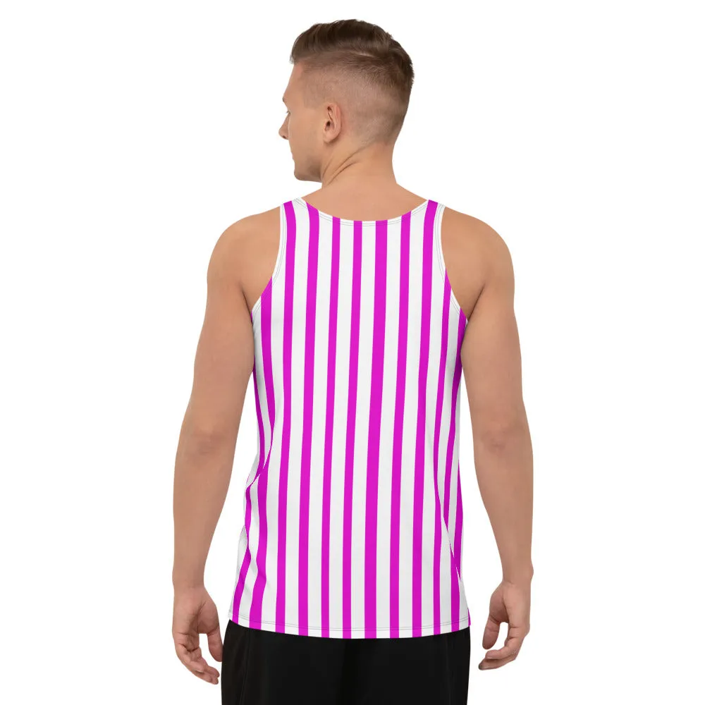 Pink Striped Unisex Tank Top, Vertically Stripes Best Men's or Women's Tanks-Made in USA/EU