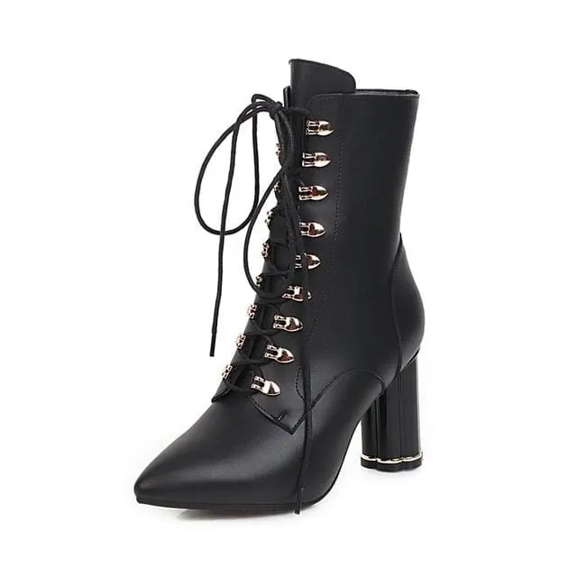 Pointed Toe Zipper Transparent Square Ankle Heel Winter Boots