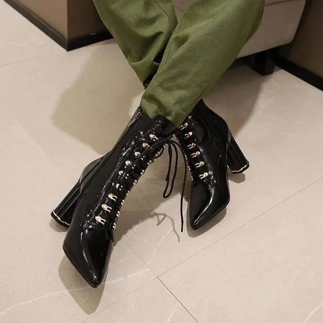 Pointed Toe Zipper Transparent Square Ankle Heel Winter Boots