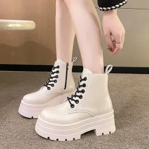 Punk Boots Women Chunky Platform Ankle Boots Autumn Winter Waterproof Warm Motorcycle Botas Woman Thick Bottom Short Plush Shoes