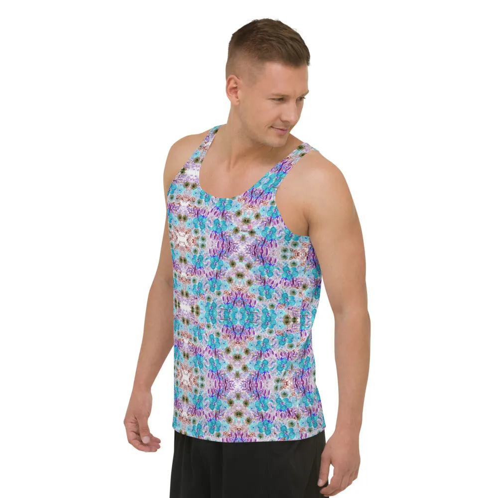 Purple Floral Unisex Tank Top, Blue Purple Pastel Flower Print Men's or Women's Tank Top-Made in USA/EU