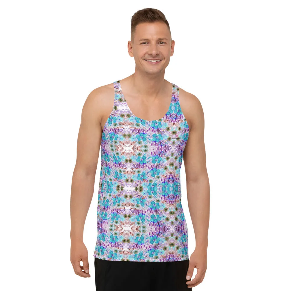 Purple Floral Unisex Tank Top, Blue Purple Pastel Flower Print Men's or Women's Tank Top-Made in USA/EU