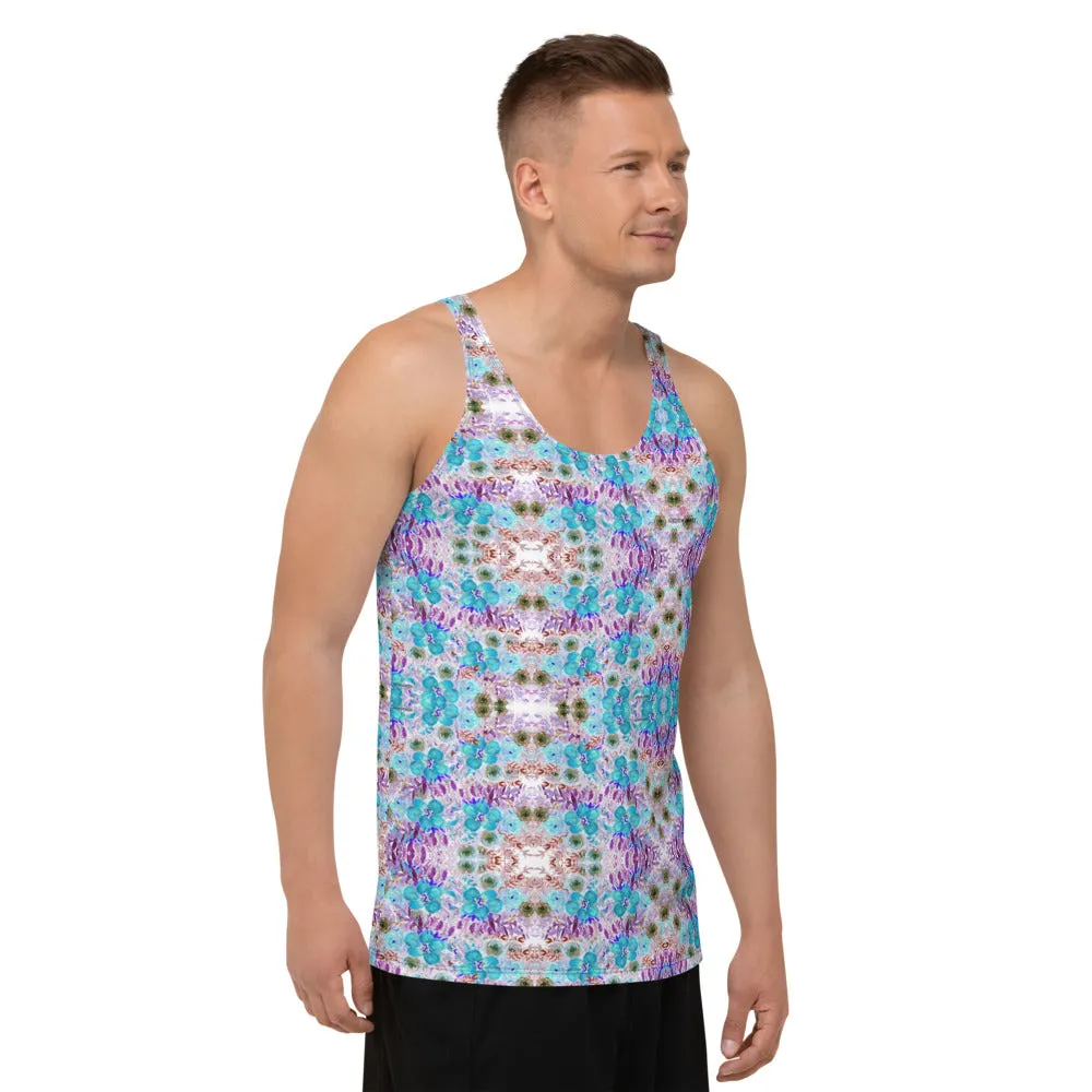 Purple Floral Unisex Tank Top, Blue Purple Pastel Flower Print Men's or Women's Tank Top-Made in USA/EU