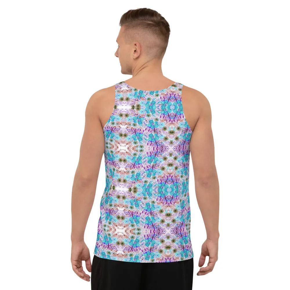 Purple Floral Unisex Tank Top, Blue Purple Pastel Flower Print Men's or Women's Tank Top-Made in USA/EU