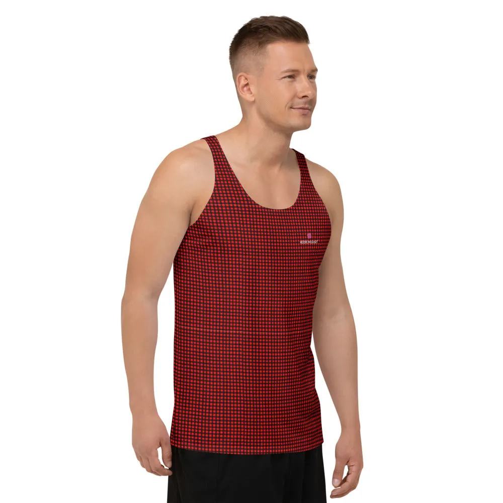 Red Buffalo Print Tank Top, Black Red Plaid Flannel Printed Men's or Women's Tanks-Made in USA/EU