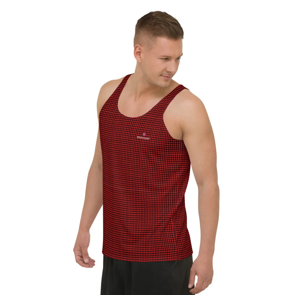 Red Buffalo Print Tank Top, Black Red Plaid Flannel Printed Men's or Women's Tanks-Made in USA/EU