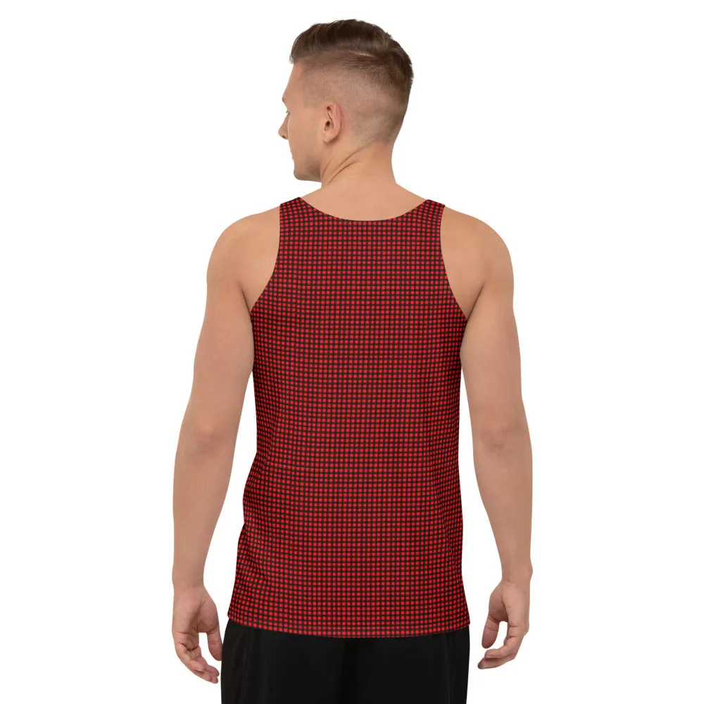 Red Buffalo Print Tank Top, Black Red Plaid Flannel Printed Men's or Women's Tanks-Made in USA/EU