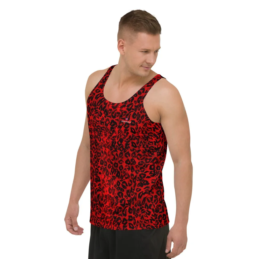 Red Leopard Unisex Tank Top, Animal Print Best Men's or Women's Tank Tops-Made in USA/EU