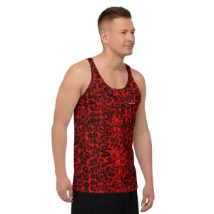 Red Leopard Unisex Tank Top, Animal Print Best Men's or Women's Tank Tops-Made in USA/EU