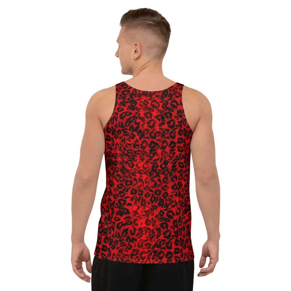 Red Leopard Unisex Tank Top, Animal Print Best Men's or Women's Tank Tops-Made in USA/EU