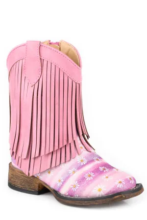 Roper Toddler Girls Double Fringe Pink Faux Leather Cowboy Boots