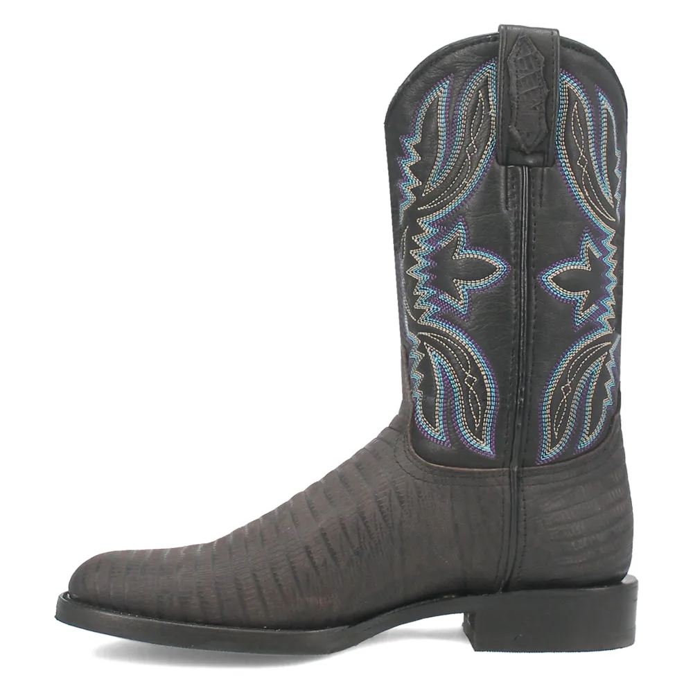 Saw Buck Embroidered Lizard Print Round Toe Cowboy Boots