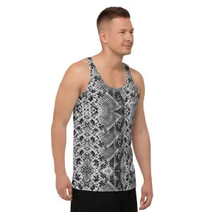 Snake Print Designer Unisex Tank Top, Light Grey Snake Skin Printed Best Men's Tank Tops- Made in USA/EU