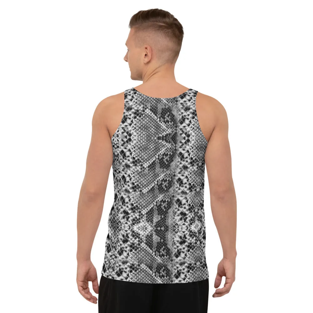 Snake Print Designer Unisex Tank Top, Light Grey Snake Skin Printed Best Men's Tank Tops- Made in USA/EU