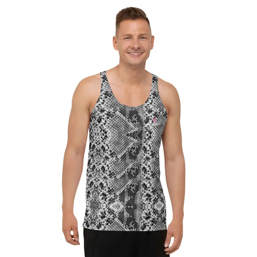 Snake Print Designer Unisex Tank Top, Light Grey Snake Skin Printed Best Men's Tank Tops- Made in USA/EU