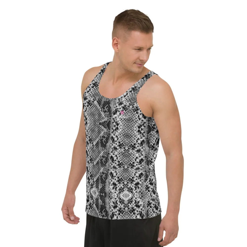 Snake Print Designer Unisex Tank Top, Light Grey Snake Skin Printed Best Men's Tank Tops- Made in USA/EU