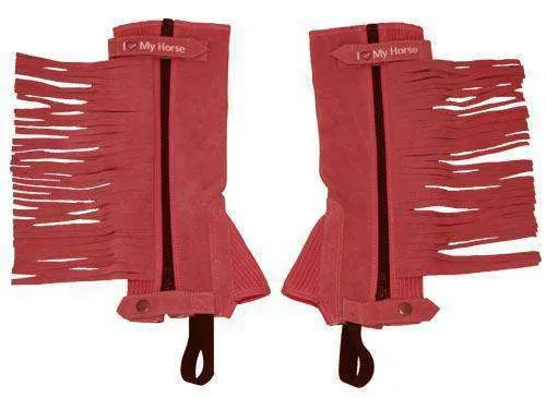 Tahoe Tack Childrens Suede Leather Multi Purpose "I Love My Horse" Half Chaps with Fringes for Horseback Riding or Motorcycle Use