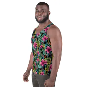 Tropical Floral Unisex Tank Top, Pink Flower Print Best Men's Tank Top-Made in USA/EU