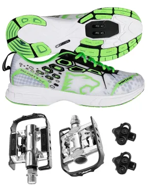 Venzo MTB Compatible with Shimano SPD Shoes Green   Wellgo C002 Multi Pedals 45