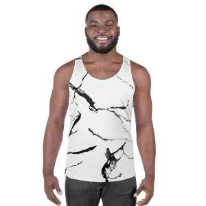 White Marble Unisex Tank Top, Modern Abstract Marbled Print Men's Top-Made in USA/EU