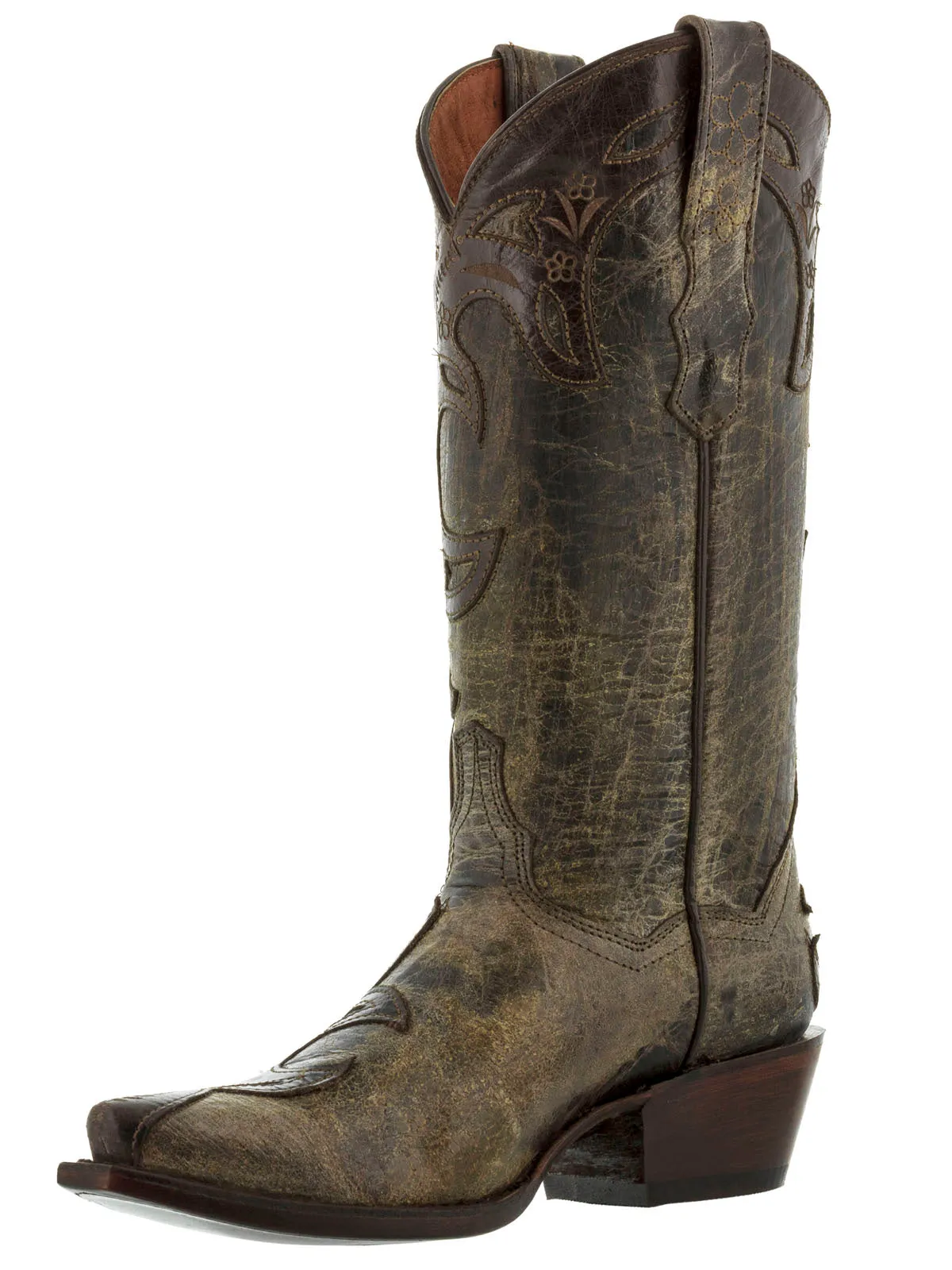 Womens 830 Brown Overlay Leather Cowboy Boots Snip Toe