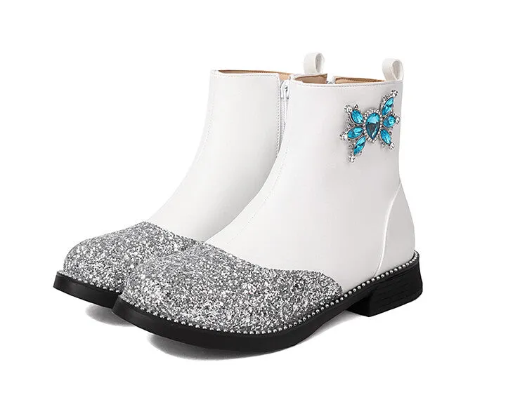 Women's Bling Artificial Rhinestone Low Heel Platform Short Boots