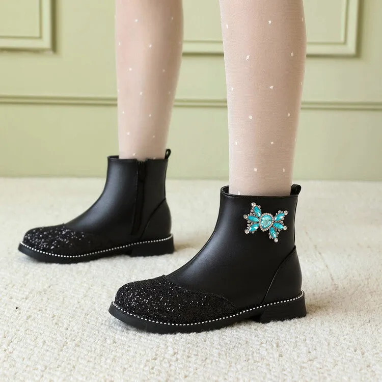 Women's Bling Artificial Rhinestone Low Heel Platform Short Boots