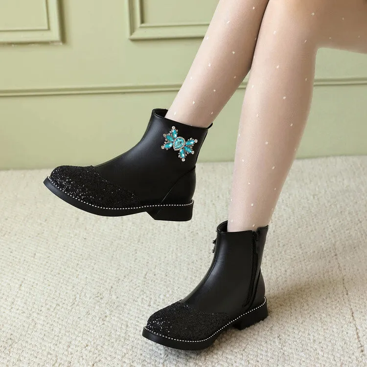 Women's Bling Artificial Rhinestone Low Heel Platform Short Boots