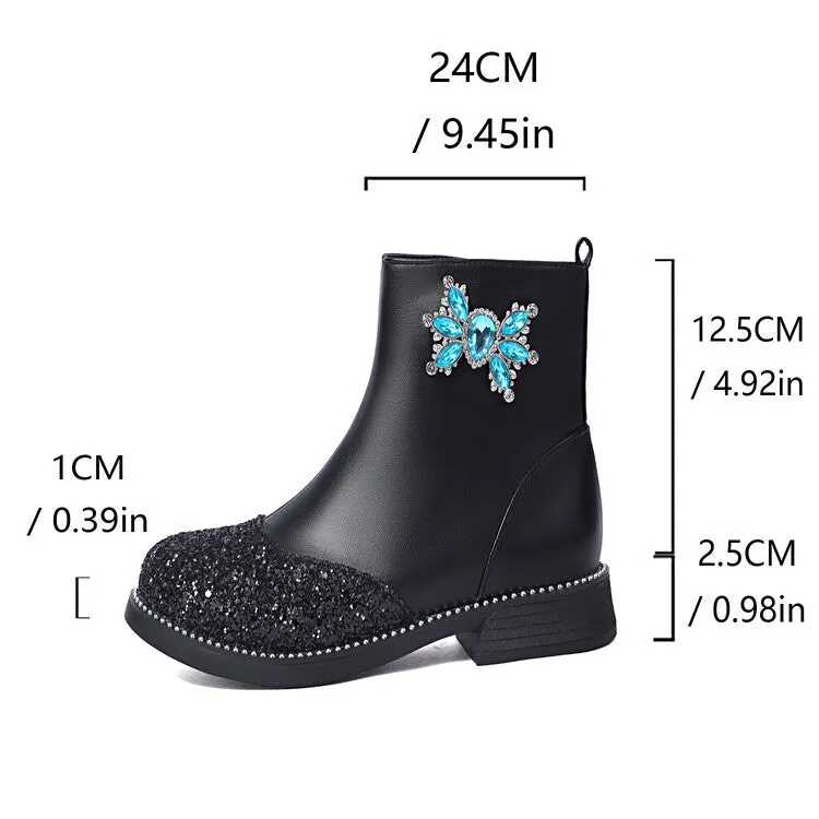 Women's Bling Artificial Rhinestone Low Heel Platform Short Boots