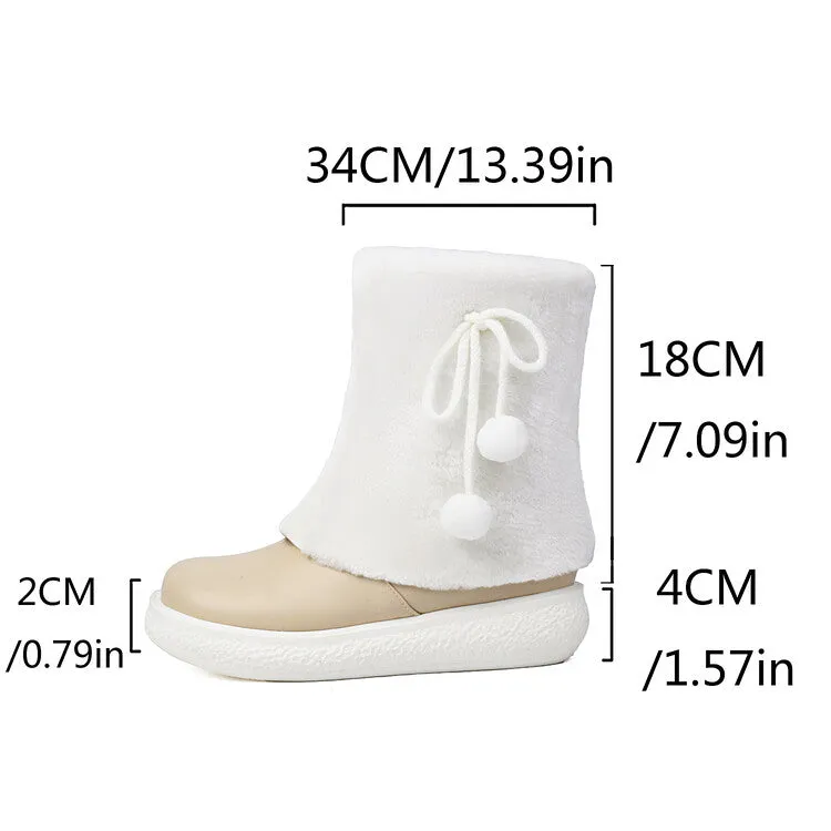 Women's Bows Ball Round Toe Flat Platform Short Boots