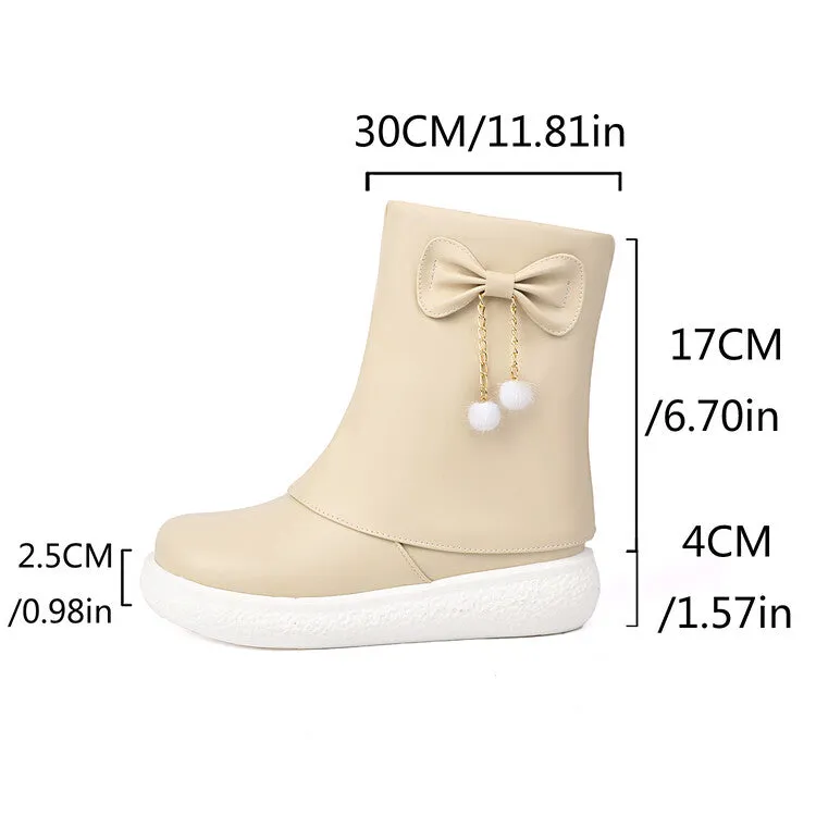 Women's Bows Round Toe Flat Platform Short Boots