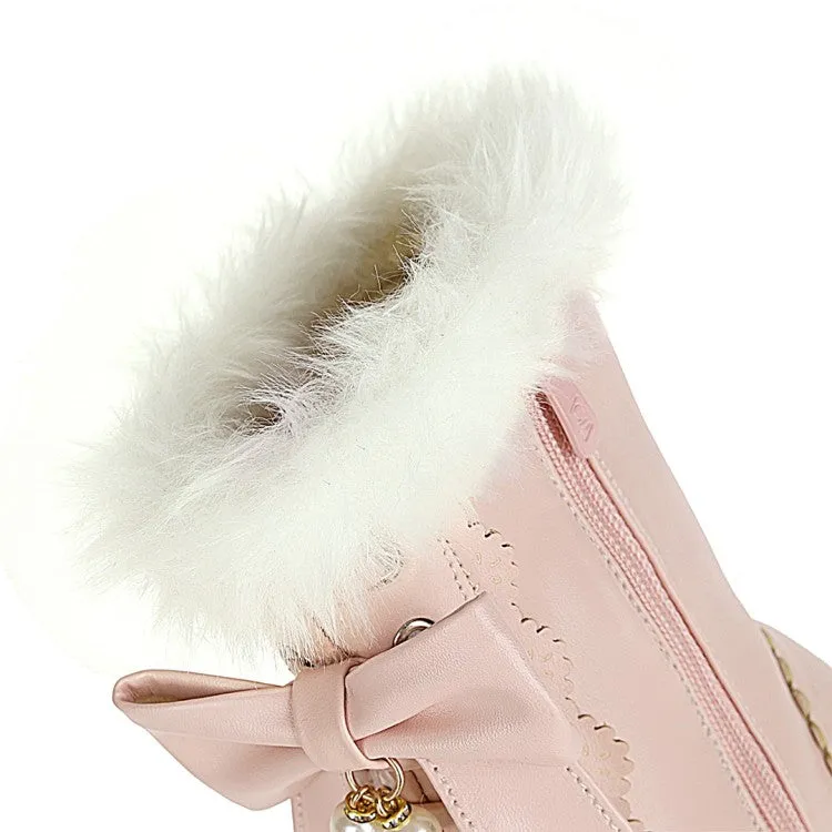 Women's  Bowtie High Heel Short Snow Boots