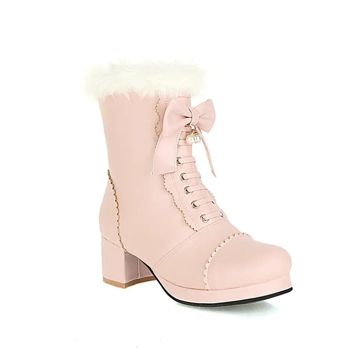 Women's  Bowtie High Heel Short Snow Boots