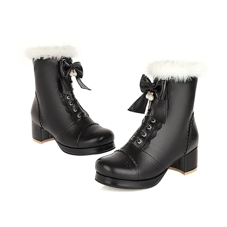 Women's  Bowtie High Heel Short Snow Boots