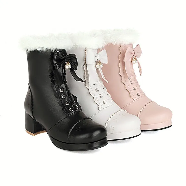 Women's  Bowtie High Heel Short Snow Boots