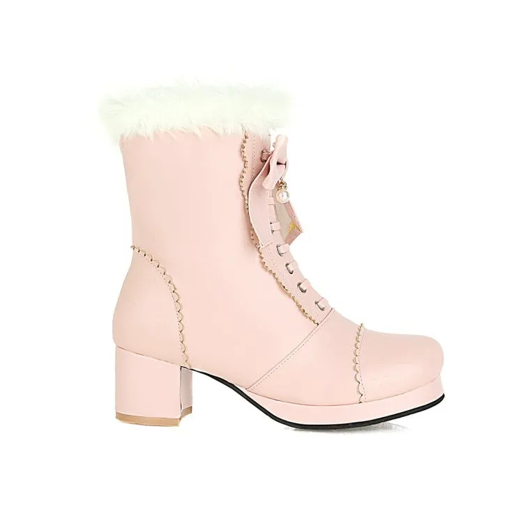 Women's  Bowtie High Heel Short Snow Boots