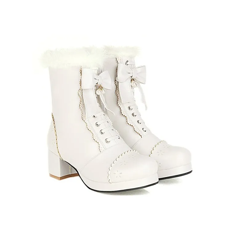 Women's  Bowtie High Heel Short Snow Boots