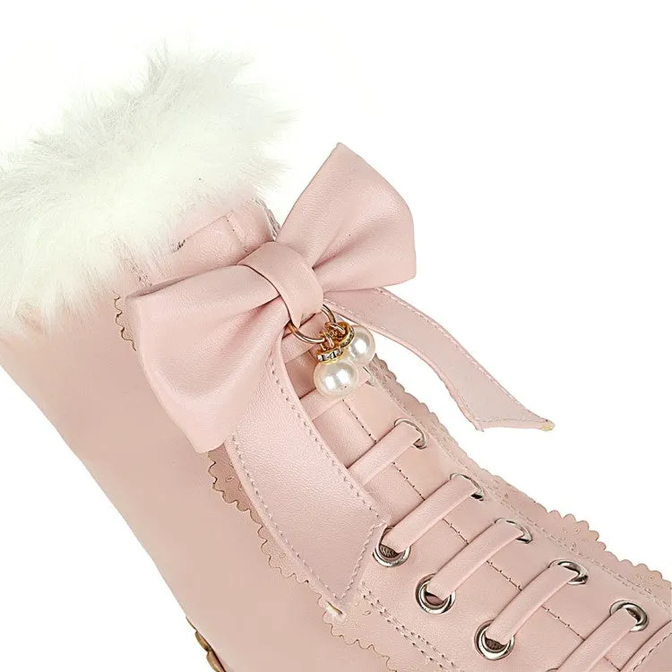 Women's  Bowtie High Heel Short Snow Boots