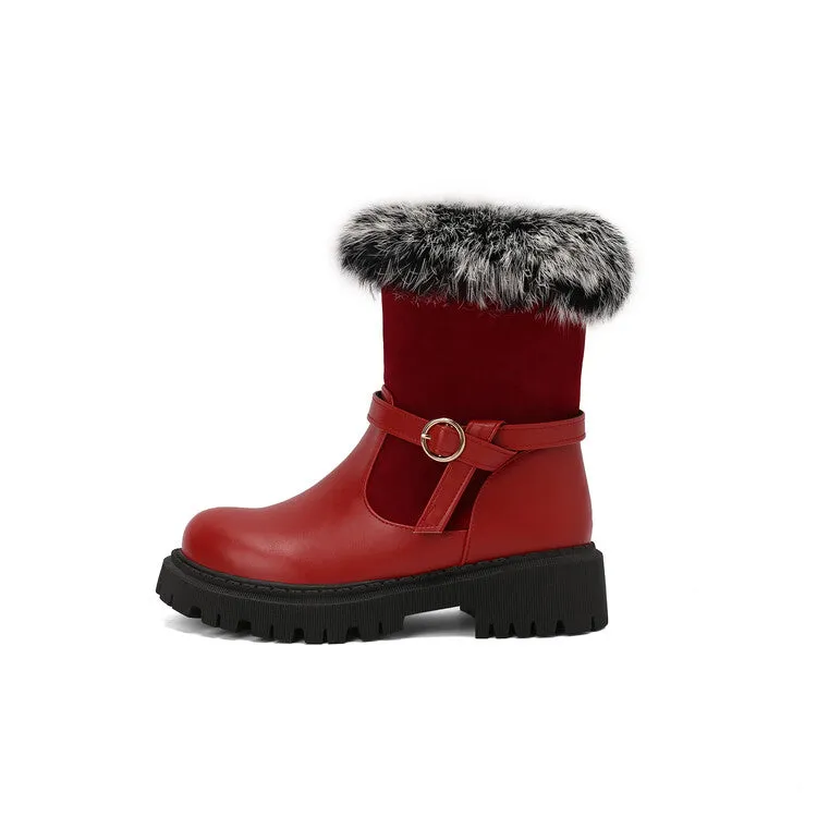 Women's Buckle Strap Round Toe Flat Short Boots