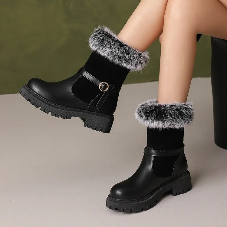 Women's Buckle Strap Round Toe Flat Short Boots