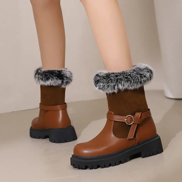 Women's Buckle Strap Round Toe Flat Short Boots