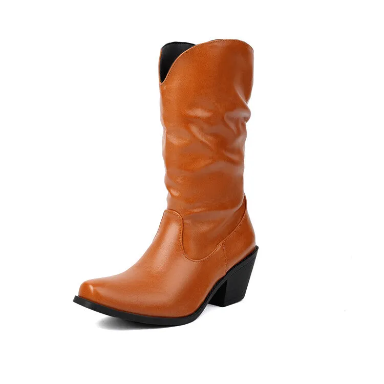 Women's Chains Pointed Toe Mid-Calf Western Boots