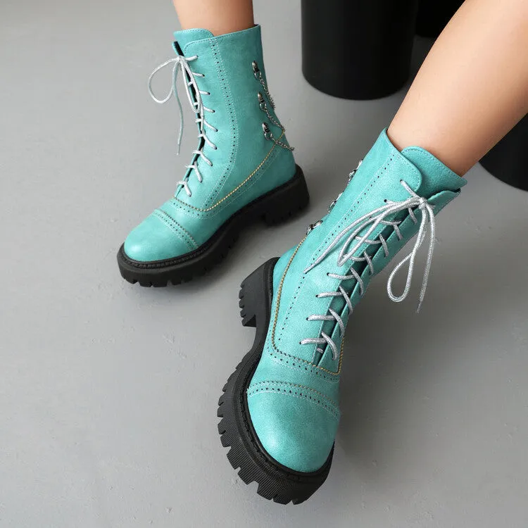 Women's Chains Round Toe Flat Platform Ankle Boots