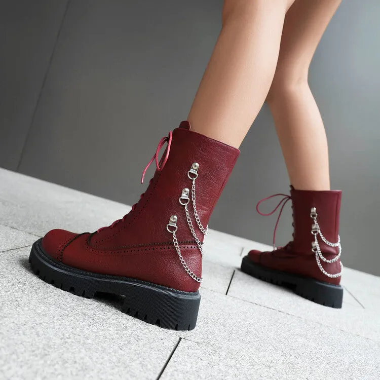 Women's Chains Round Toe Flat Platform Ankle Boots