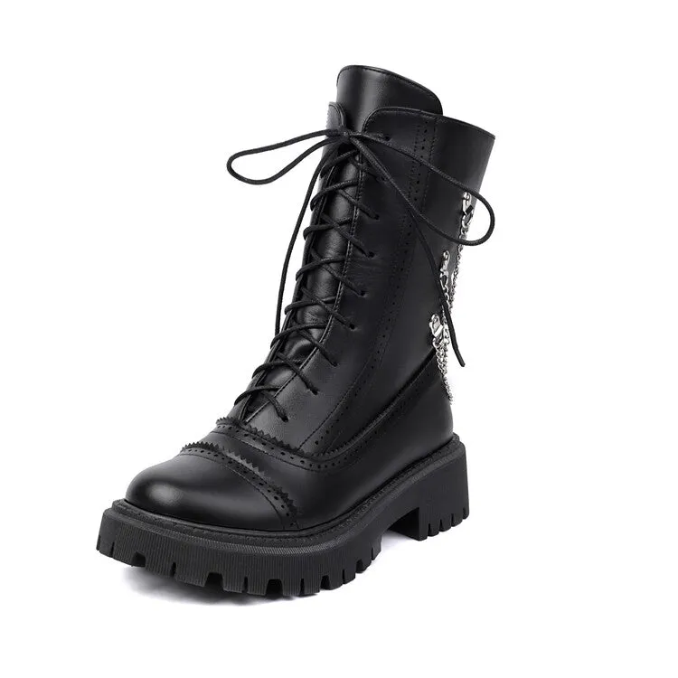 Women's Chains Round Toe Flat Platform Ankle Boots