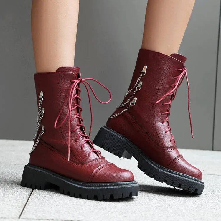 Women's Chains Round Toe Flat Platform Ankle Boots