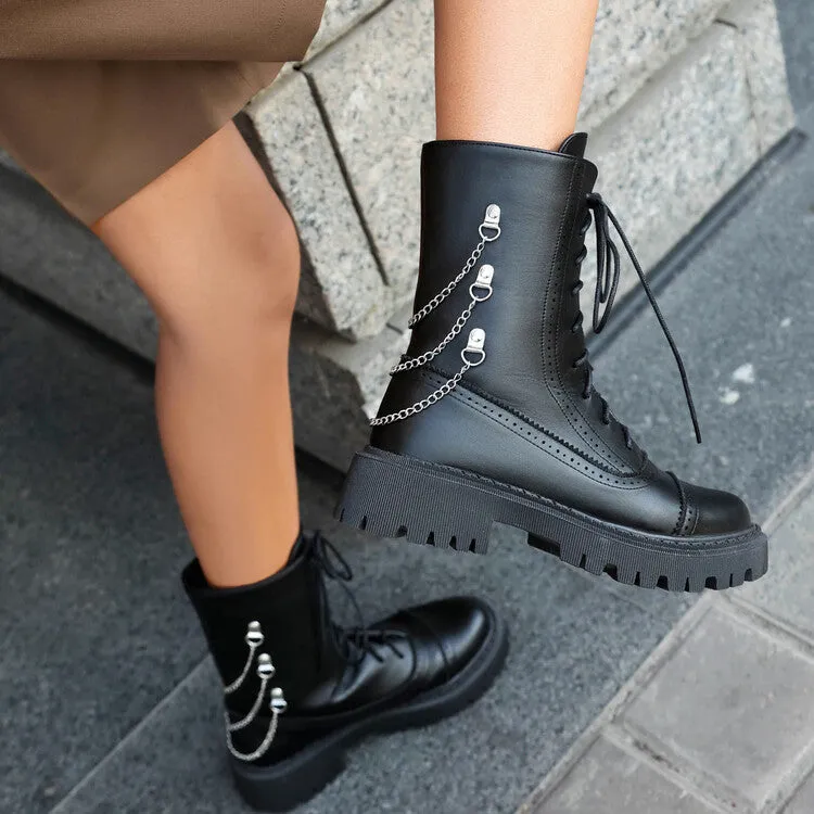 Women's Chains Round Toe Flat Platform Ankle Boots