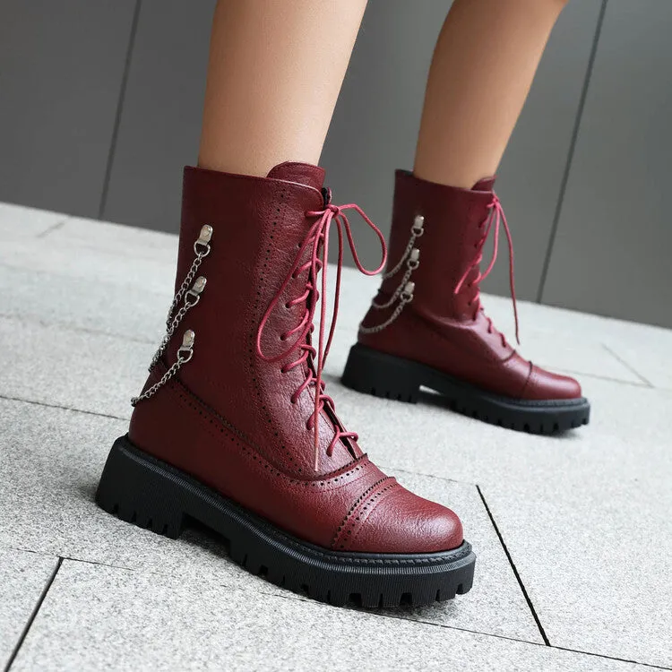 Women's Chains Round Toe Flat Platform Ankle Boots