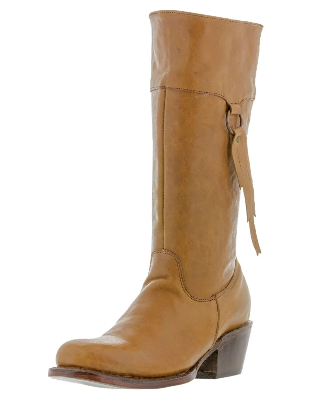 Womens Italia Light Brown Leather Cowboy Boots Equestrian - Round Toe